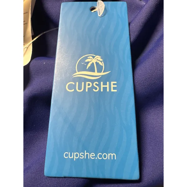 Cupshe Blue‎ Pink Scalloped One Piece Swimsuit Keyhole Ruched Small - Image 3