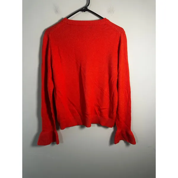 J.Crew Womens Ruffle Cuff Crewneck Sweater Red Cotton Wool Blend G9861 Size S‎ - Image 6