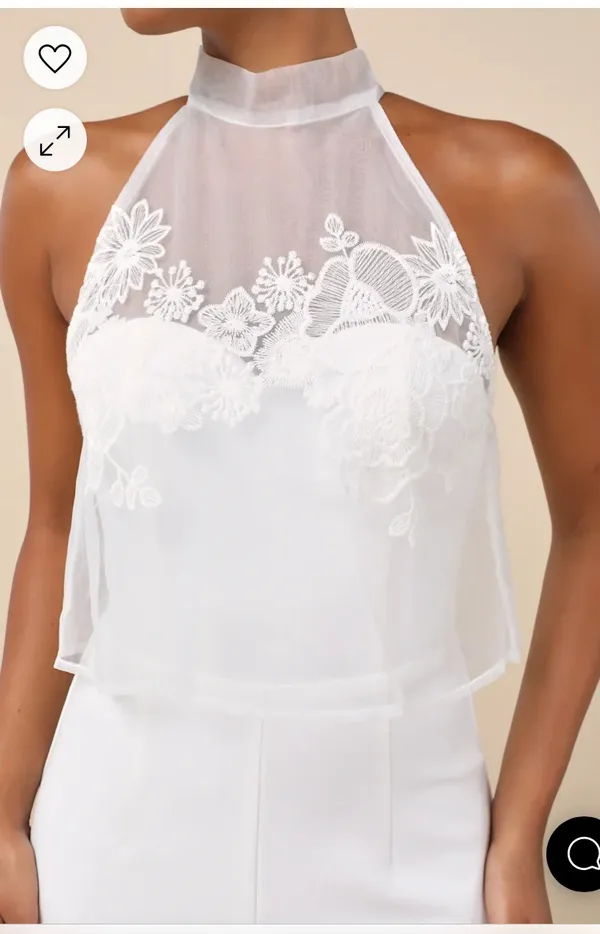 Formally Invited White Embroidered Organza Flounce Jumpsuit - Image 3
