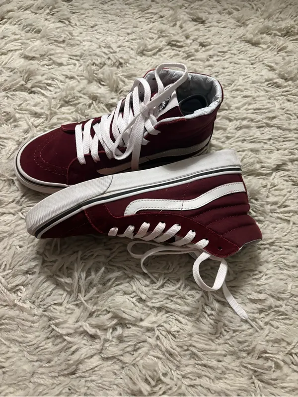 Vans High Top Sneakers Women’s Size 6, Men’s Size 4.5 Burgundy with White - Image 8