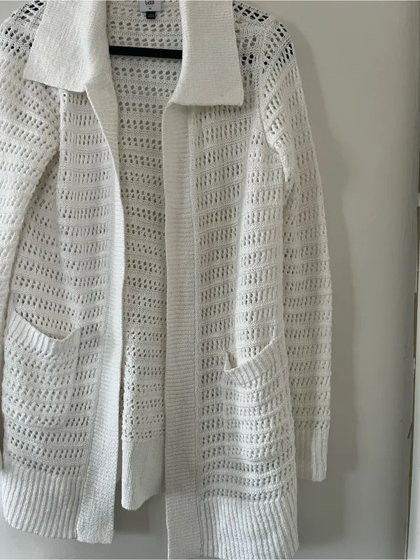 Cabi White Crochet Open Knit Cardigan Medium Coastal Fisherman Beachy Resort - Image 3