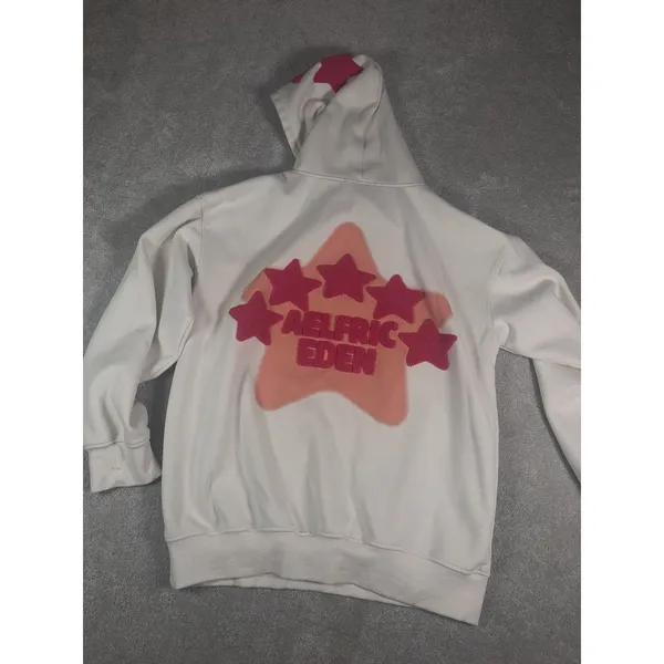 Aelfric Eden Women's Small Star Graphic Pullover Hoodie Cream Pink Chenille Y2K* - Image 10
