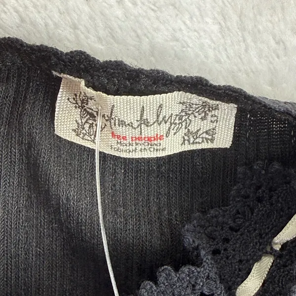 Intimately Free People Black Ribbed Lace Trim Cami Tank Top FP128787CY NWT Small - Image 2