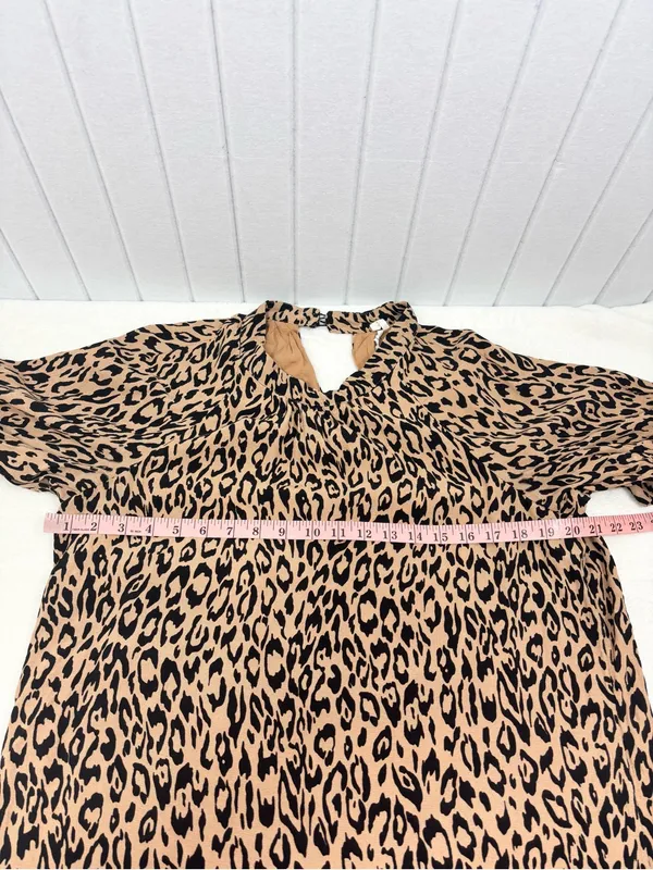 Anthropologie Mackenzie Leopard Print Dress Short Sleeve Midi Mock Neck Size L - Image 7