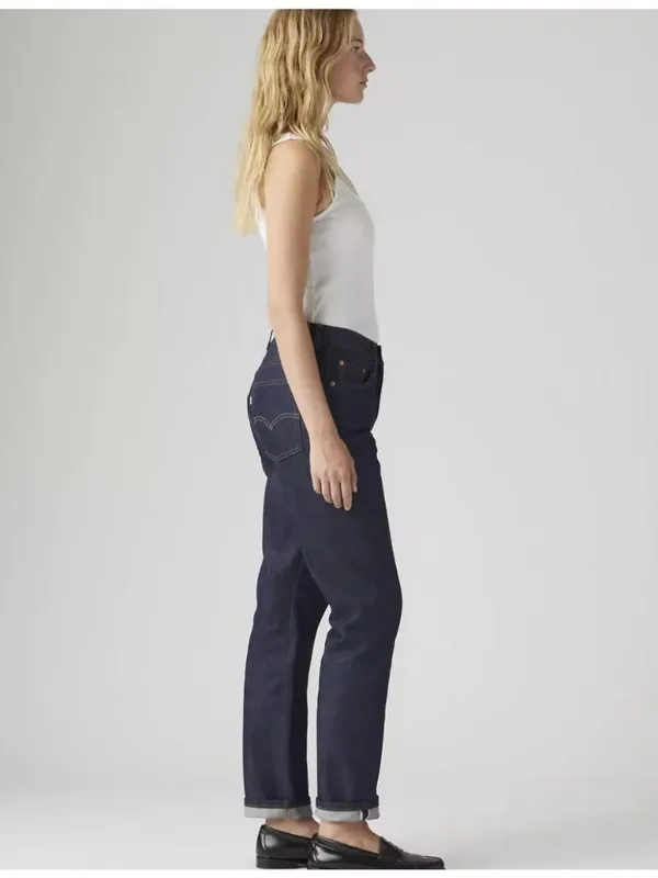New Levi's Premium 28x30 501 Original Selvedge Women's Jeans Line Up Dark Wash - Image 4