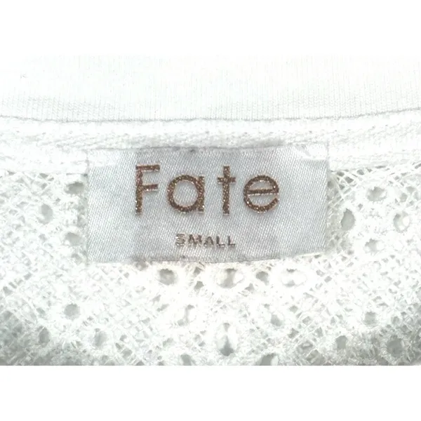Fate Women White Lace Yoke Back Short Sleeve Top Blouse Size Small Pleated - Image 4