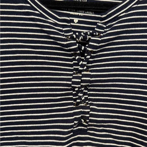 Blue and white stripe Hollister tie up short sleeve‎ - Image 2