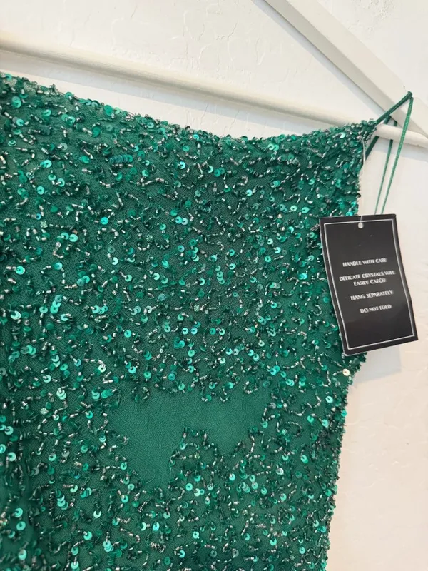 Retrofête Michal Sequin Top Size Large Emerald Green Cowl Neck Club Night Out - Image 11