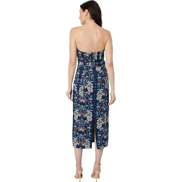 En Saison Opal Denim Floral Strapless Midi Dress Navy Blue Size Small NWT - Image 3