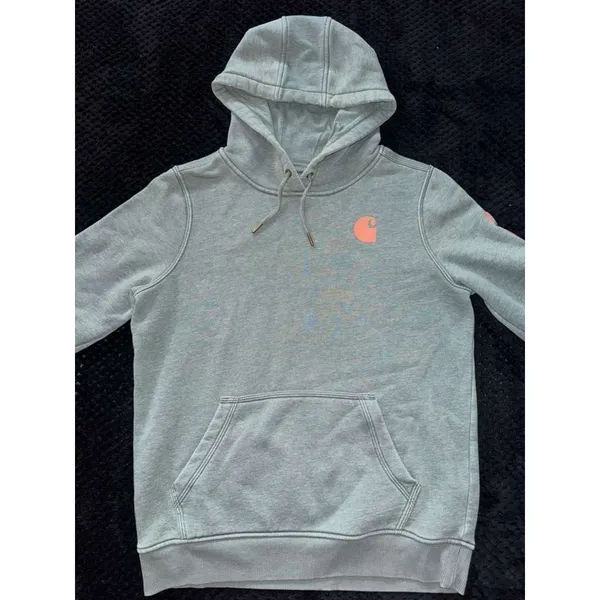 Carhartt‎ Women's Hoodie Relaxed Fit Pullover Fleece Logo Sleeve Workwear Sz M - Image 3