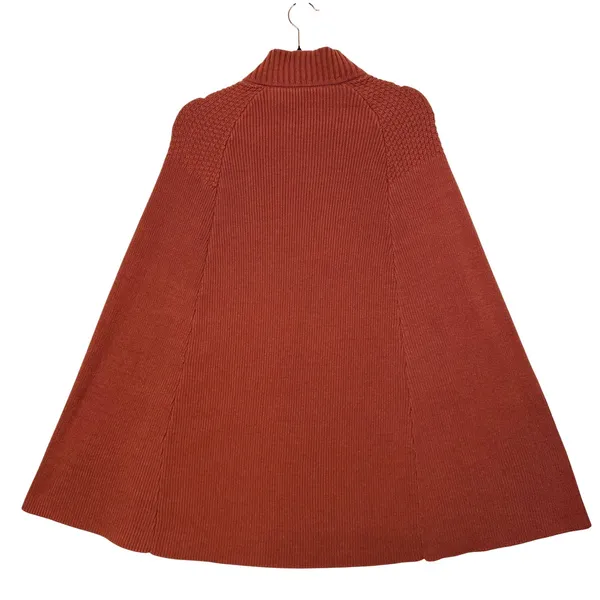 GILI M/L Cape Sweater Terracotta Orange Mock Neck Snap Button Poncho Fall‎ Cozy - Image 6