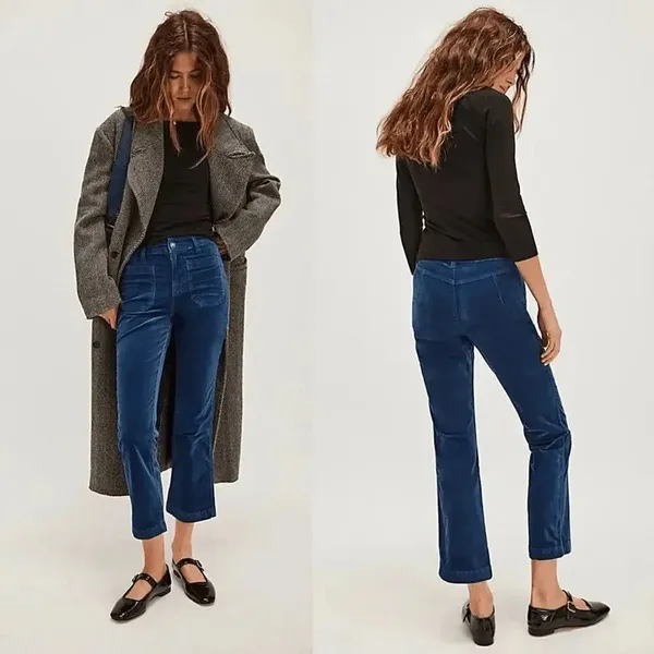 Free People High Time Velvet Kick Flare Crop Blue Pants Size 8 - Image 8
