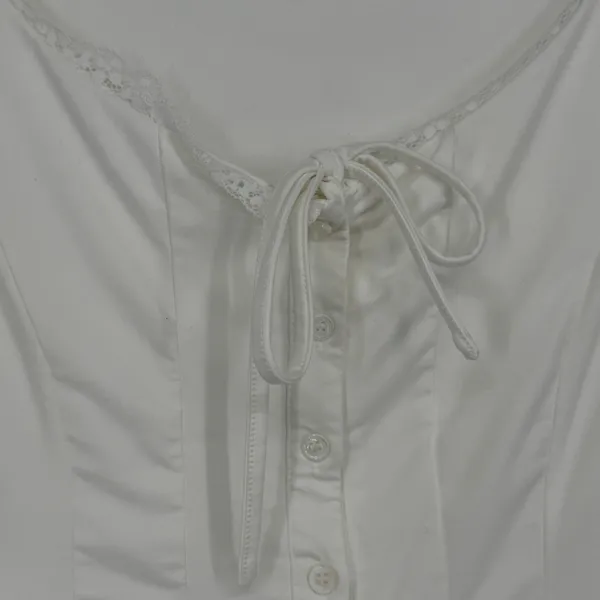Peppermayo White Long Sleeve Button Up Lace Trim‎ Corset Style Top Small US 4 - Image 3