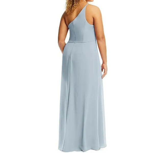 NWT After Six 1544 Size 18 R1 Mist Light Blue Thin One Shoulder Maxi Dress Crepe - Image 2