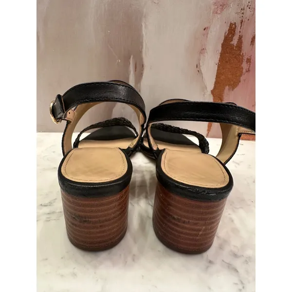 Talbots Mimi Woven‎ Black Leather Block Heel Slingback Sandals 6.5M - Image 6
