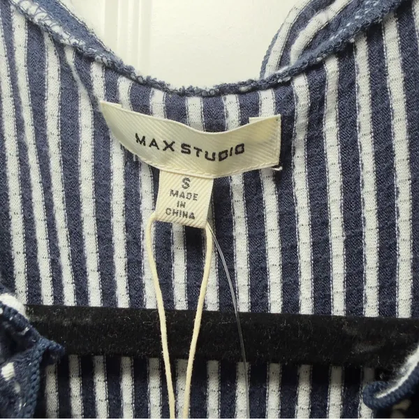 Max Studio Small Navy Jersey Smocked Waist Tiered Stripe‎ Dress Cottagecore - Image 9