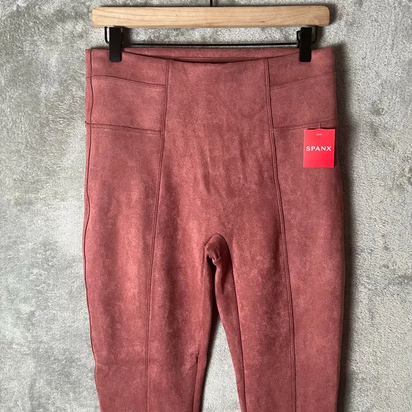 Spanx Faux Suede Leggings Rich Rose Size‎ Large High Waisted New - Image 2