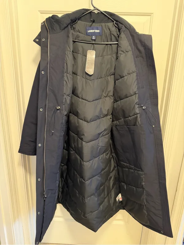 Lands' End Hooded Long Puffer Coat Black Size Medium - Image 5
