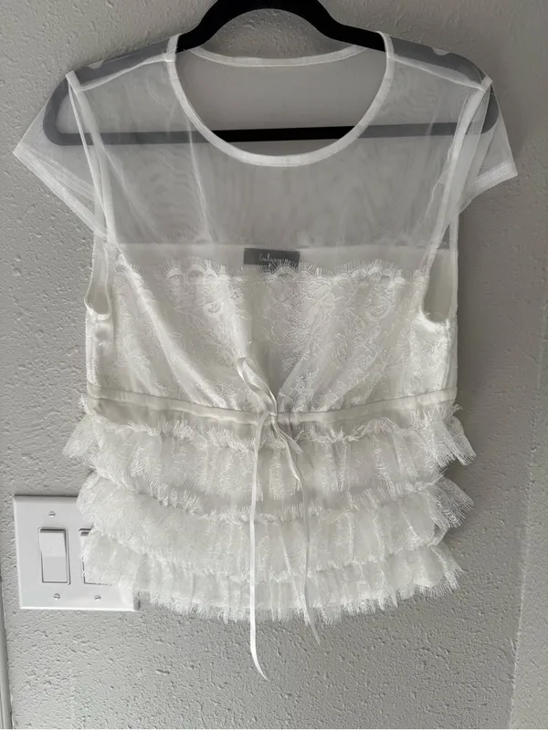 Lulu's White Sheer Lace Tiered Ruffle Peplum Top - Image 5