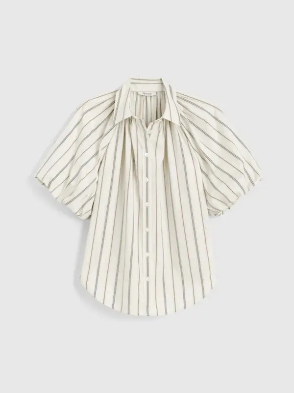 NWT Madewell Striped Puff Sleeve Button Front Blouse Medium Cotton Top - Image 4