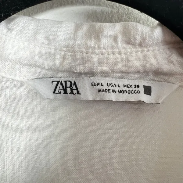 Zara Button Up Shirt Women's‎ Large White Linen Cropped Relaxed Fit Coastal Boho - Image 3