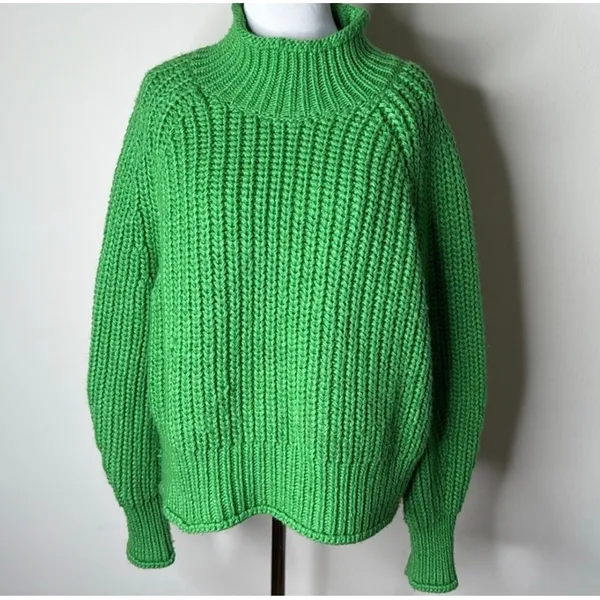 H&M Green Chunky Knit Mock Neck Sweater - Image 2