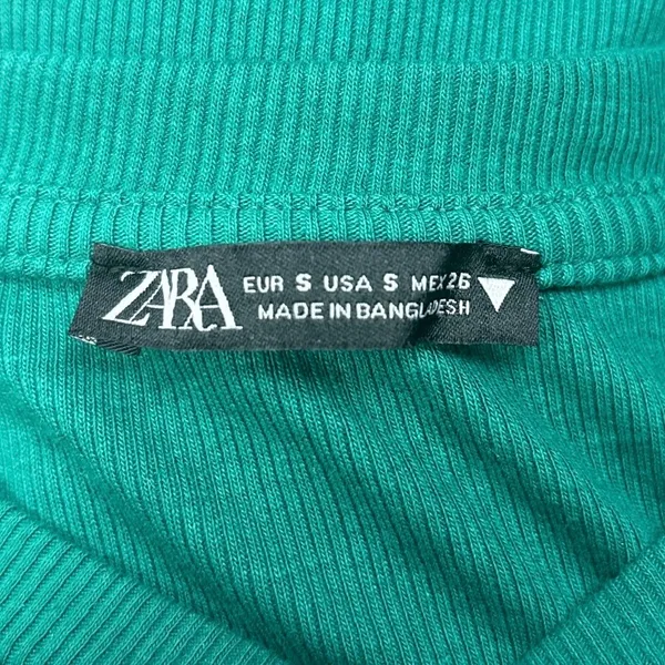 Zara Women's Green Crew Neck Long Sleeve Stretch Fitted Rib Bodysuit Top Size S - Image 7