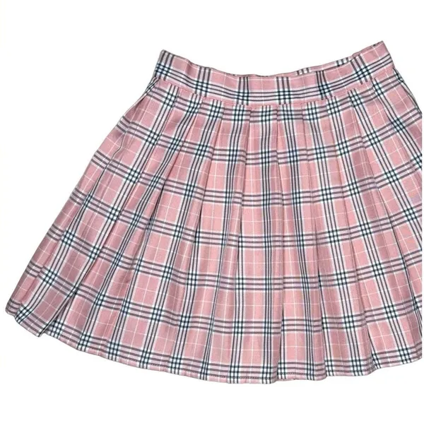 Pink‎ Black Plaid Pleated Skirt M Tennis Pickleball Schoolgirl Mini Skirt Y2k - Image 2