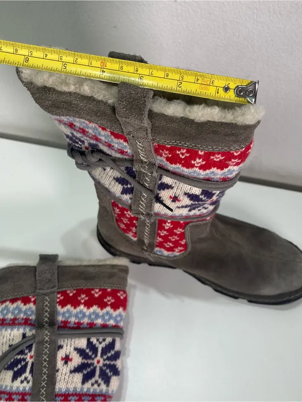 Clarks Boots Leather Fair Isle Knit Fur Lining Winter Boots Women's 7.5 M - Image 4