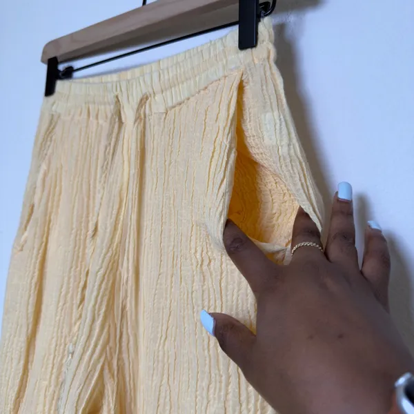 Monday‎ Women 100% Linen Pants P Yellow Wide Leg Gauze Summer Resort Vacation - Image 6