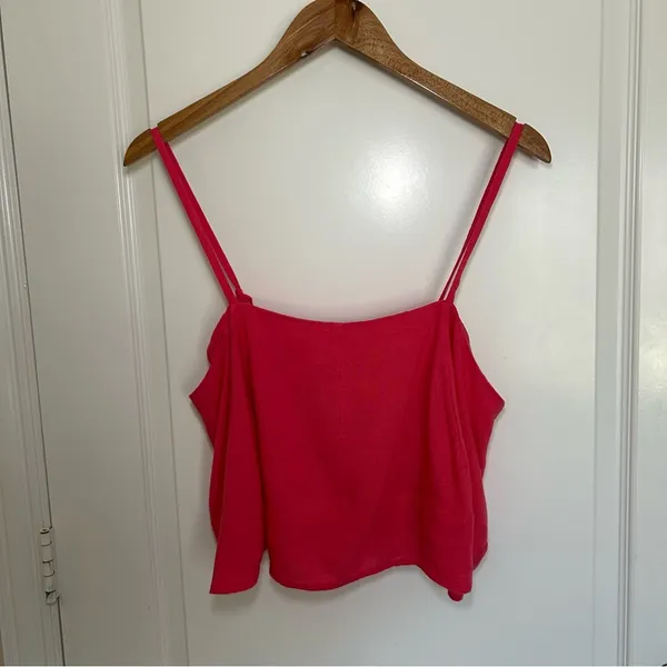 Free People Pink Linen Blend‎ Cropped Camisole Top Button Back Small NEW - Image 3