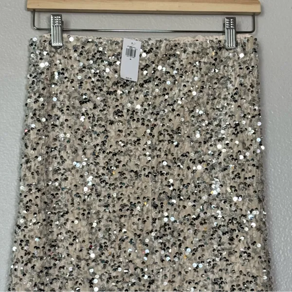 NWT Old Navy Champagne Silver Sequin A-line Lined Maxi Skirt Size Medium - Image 6
