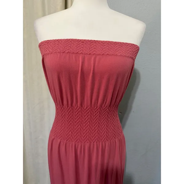Lark + Grey Maxi Dress S/M Pink Strapless Smocked‎ Waist Rose Tube Summer Beach - Image 2
