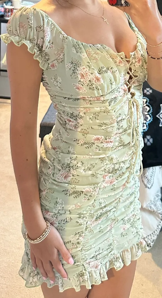 Hazel Boutique Green Floral Mini Dress - Image 3