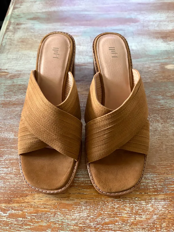 J. Jill Stack Heel Block Sandal Mules Brown Leather Open Toe Shoe Size 9 - Image 2
