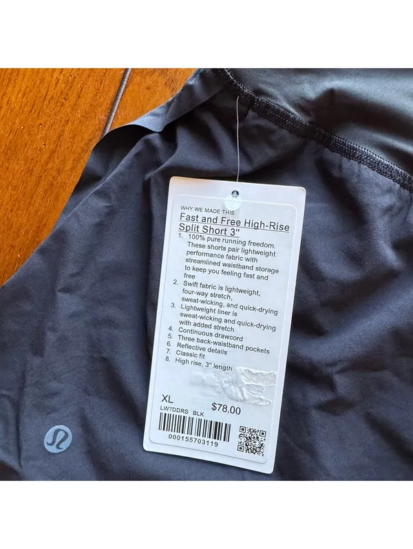 Lululemon Fast & Free Short High Rise 3” Split Black Size XL/Size 12 NWT - Image 4