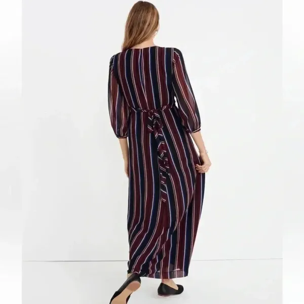 Madewell Wrap-Around Maxi Dress in Stockdale‎ Stripe Maroon Navy Size 00 ($178) - Image 3