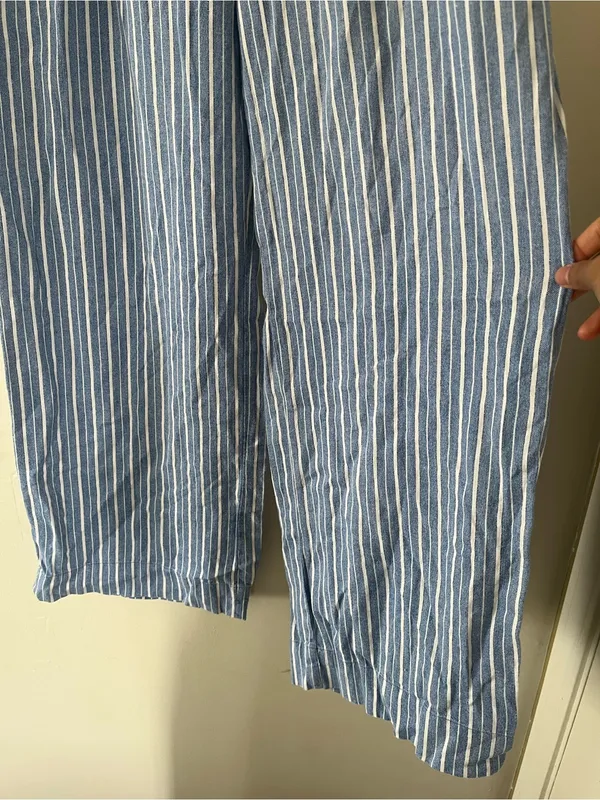 A New Day Blue White Striped Linen Blend Wide Leg Pants Medium Coastal Euro Summer Beachy - Image 3
