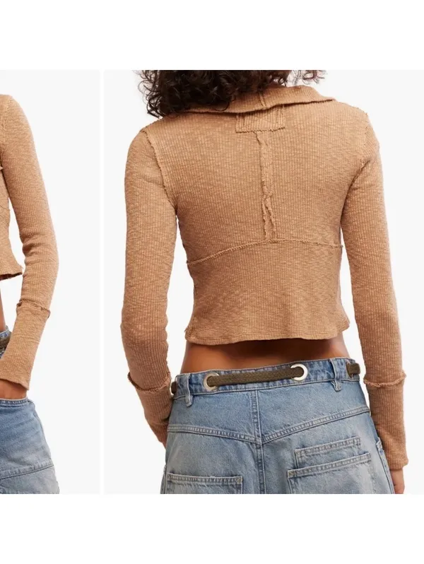 Free People We The Free Indie Cotton Midnight Half Zip Cropped Sweater size xs - Image 3