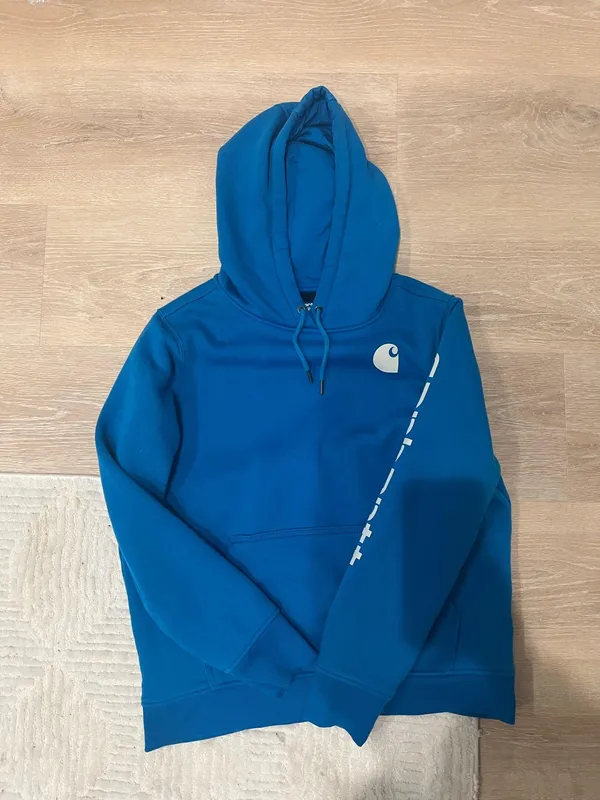 Blue Carhartt Hoodie Women’s Relaxed Fit Full-Zip Workwear Logo M - Image 3