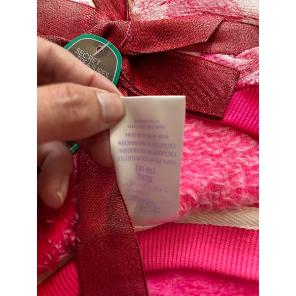 Secret Treasures Pajama Set XL 16/18 Pink Heart Textured Plush‎ Sleepwear NEW - Image 5