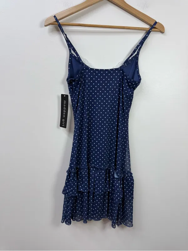 Madden Girl Navy Blue Polka Dot Lace Trim Ruffle Mini Dress Size S - Image 4