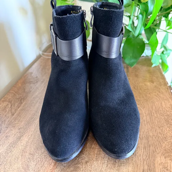 July Lover Size 220 US 5 Ankle Boots Black Suede Buckle Moto Block Heel Biker - Image 8