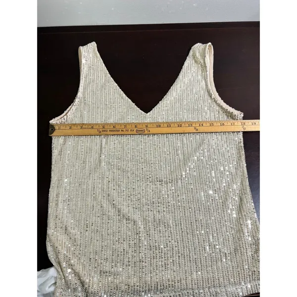 Champagne Gold Sequin V-Neck Tank Top Size Medium NWT Holiday Glam - Image 7