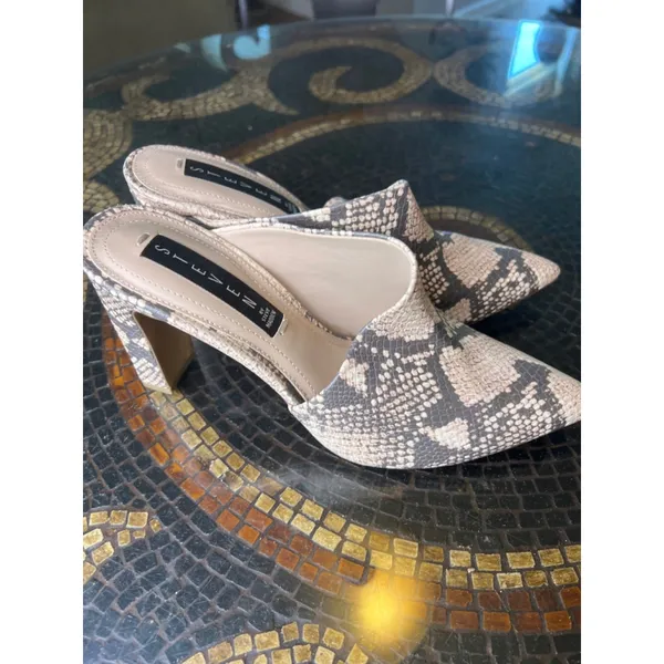 Steven By Steve Madden Josette Mule Heels Womens 7.5 Snakeskin Pointed Toe Block He - Image 4