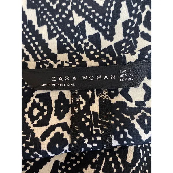 Zara Black Aztec Geometric Printed Short Sleeve Mini Twist Shift Sheath Dress S - Image 5