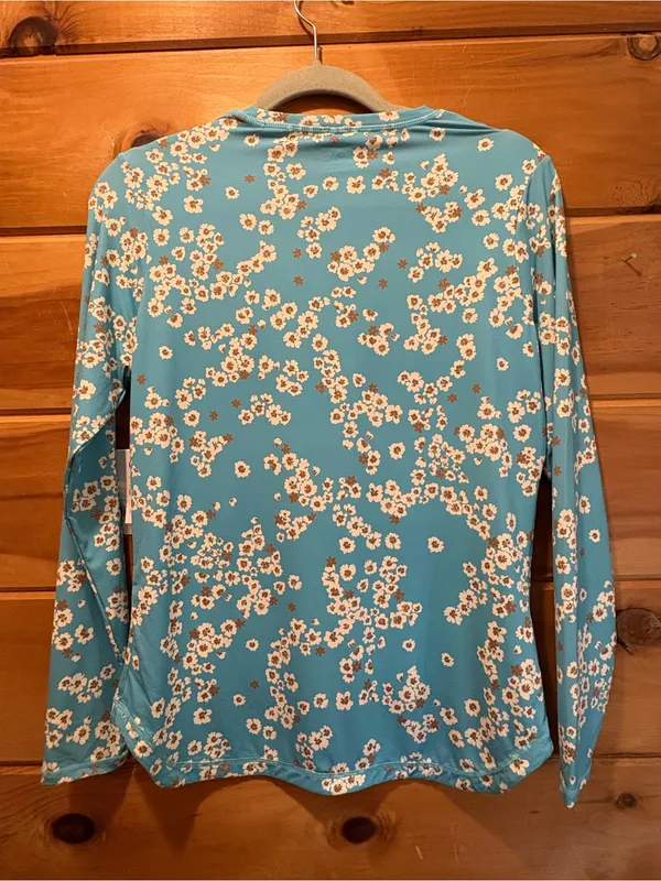 Roxy Teal Floral Long-Sleeve Rash Guard Swim Top size Small NWT - Image 2