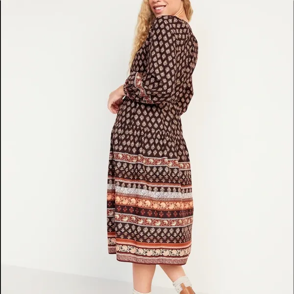 Old‎ navy new Long-Sleeve Waist-Defined Tiered Poet Midi Dress for Women Tall - Image 2