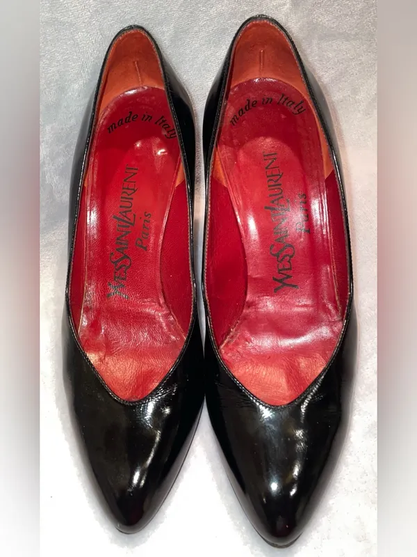 Yves Saint Laurent Women’s Size 5 Vintage YSL Black Patent Leather Pumps Heels - Image 2
