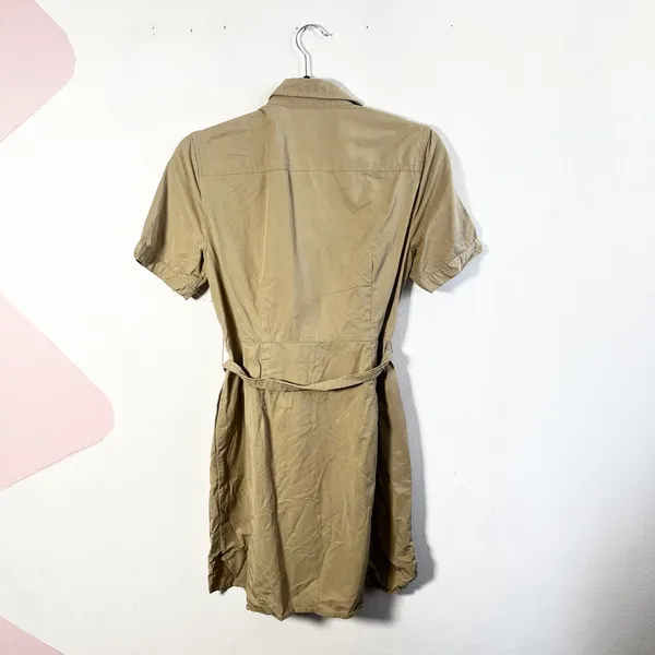 J.Crew‎ Utility Dress Womens Size 4 Tan Khaki Lyocell Cotton Button Front Belted - Image 2